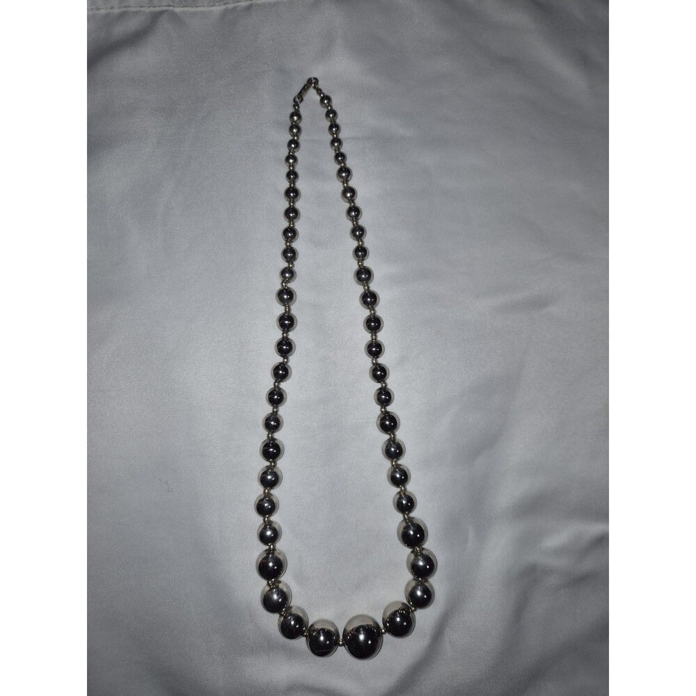 Vintage Designer Carol Dauplaise Chromed Beaded Necklace 22” Signed Graduated